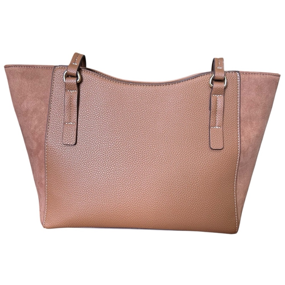 Nanette Lepore Handbag Purse Faux Leather Suede Mid Size Caramel Zip Top Bag EUC - Picture 8 of 12